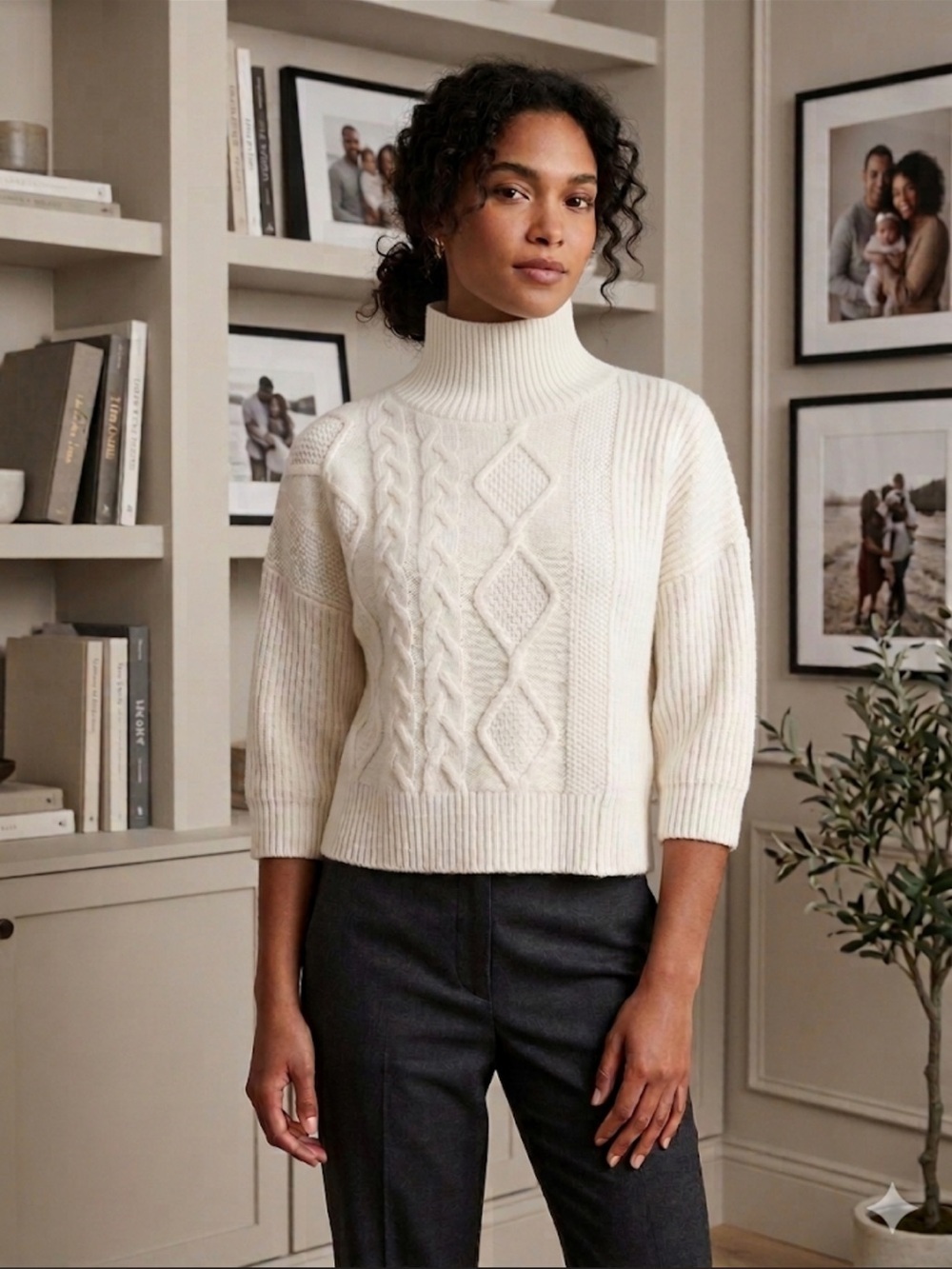 MaxMara Cream Cable-Knit Turtleneck Sweater